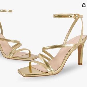 Strappy Heels for Women High Heels Ankle Heeled Square Open Toe Comfortable Sand